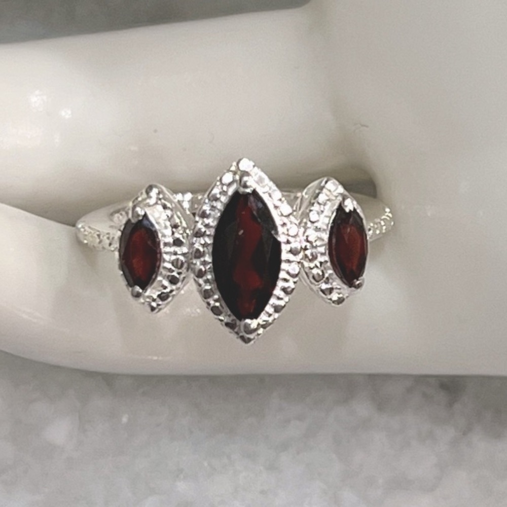 Mozambique Garnet Sterling Silver Trilogy Ring
